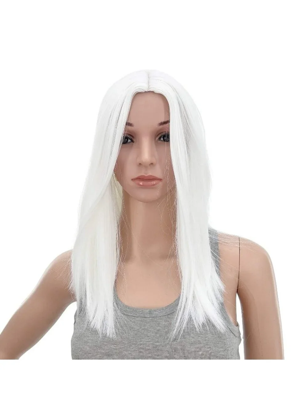 Women's 14 Inch White Wig Short Straight Middle Part Synthetic Heat